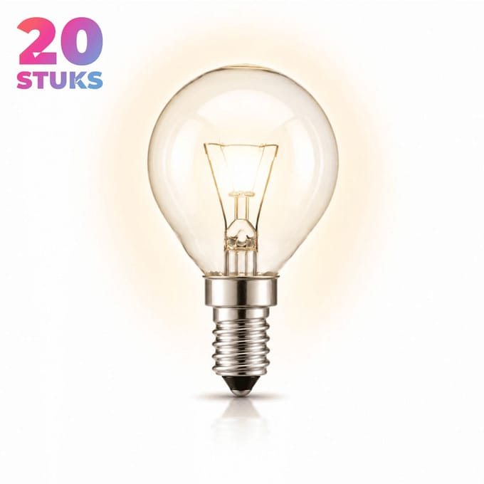 20x Kogel Gloeilamp E14 - 25W - Warm Wit Licht (2700K) - 180 lm - 1 jaar - Dimbaar