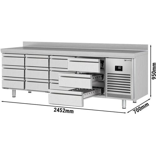 GGM Gastro Kühltisch Premium PLUS - 2452x700mm - 12 Schubladen - Aufkantung