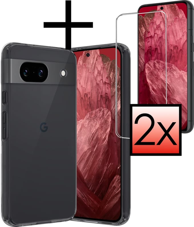 Hoesje - Met 2x Screenprotector - Geschikt voor Google Pixel 8a - Sterk & Shockproof - Back Cover - Siliconen Case - Telefoon Hoes - Transparant