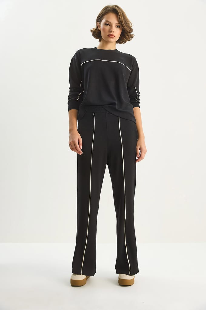 Gestreepte Hoge Taille Lange Mouw Twee-Delige Coord Set