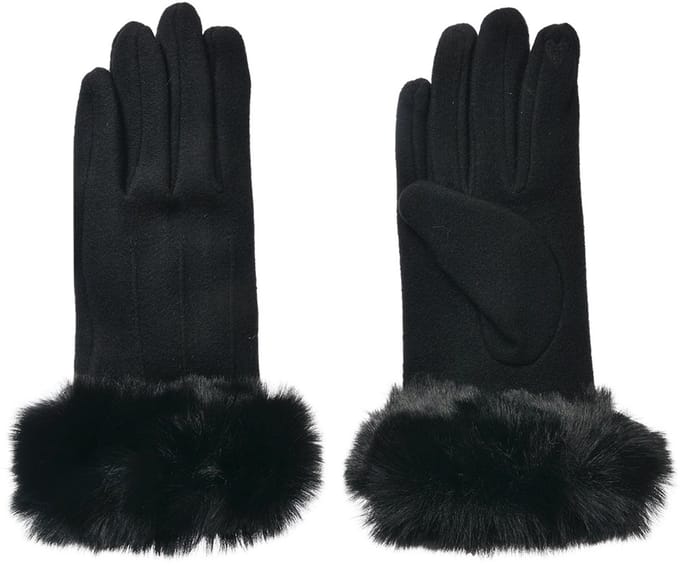 Clayre & Eef Handschoenen met imitatiebont 9x23 cm Zwart Polyester