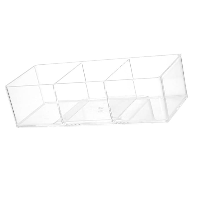 Multifunctionele Acryl Opbergdoos met 3 Vakken Transparante Make-up Cosmetica Organizer Watjes white