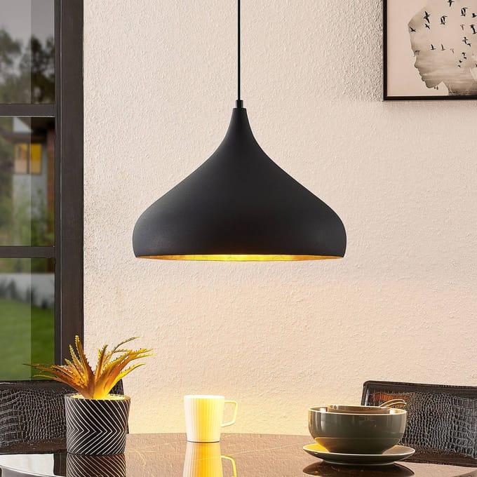 Arcchio - hanglamp - 1licht - ijzer - H: 27 cm - E27 - zwart, goud