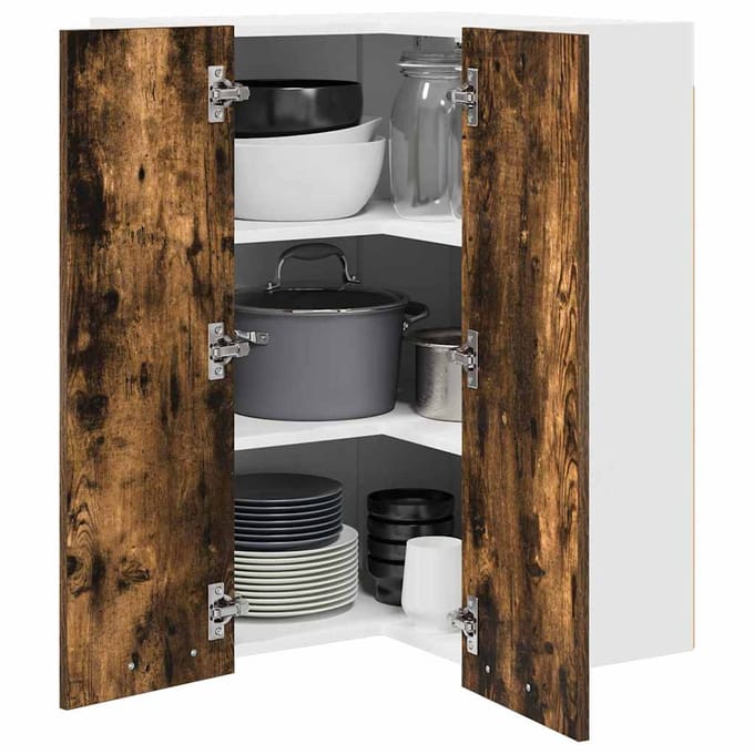 vidaXL - Hangkast - Gerookte - Eik - en - Wit - 57 - x - 57 - x - 80 - cm - Bewerkt - hout
