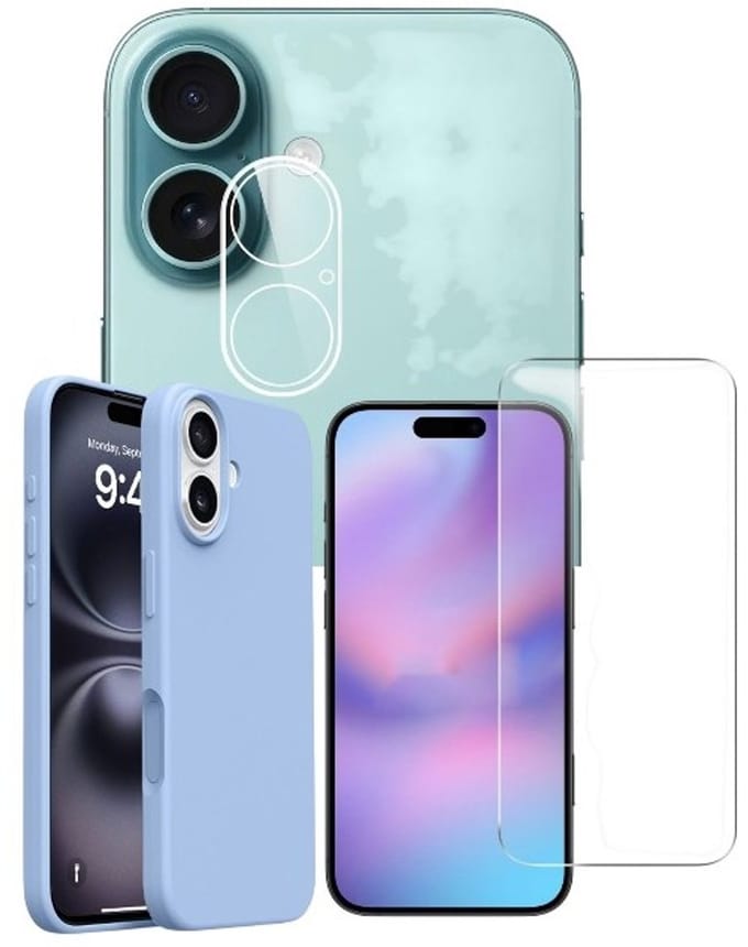 Shockproof Backcover - Liquid Silicone Soft Hoesje - Geschikt voor: iPhone 17 - Haze Blauw + Screenprotector & Camera Lens Protector