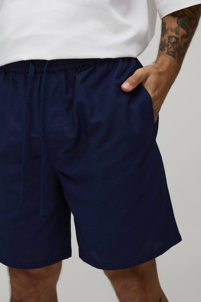 Relaxed Fit Mid Length Linen Blend Co-Ord Short | Navy | Size Small