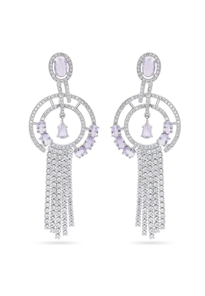 AVANT-GARDE PARIS Dangle earrings - geometrisch ontwerp - 6.1cm x 2.3cm - lichtpaars met edelstenen - 1 stuk
