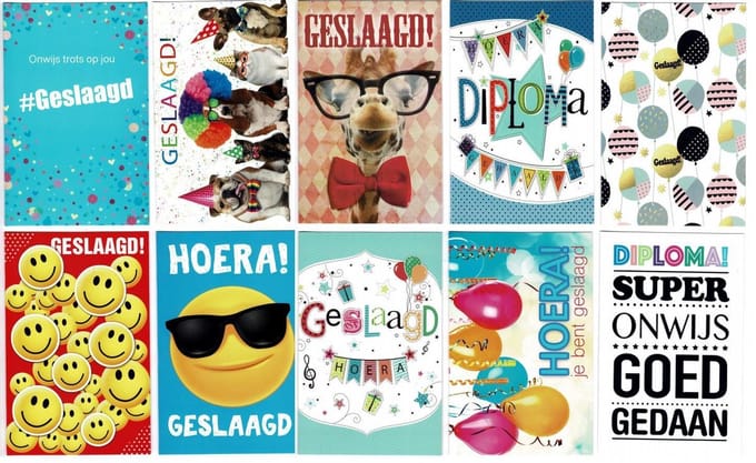 Cards & Crafts 10 Luxe wenskaarten - Geslaagd - 12 x 17 cm - Met envelop -