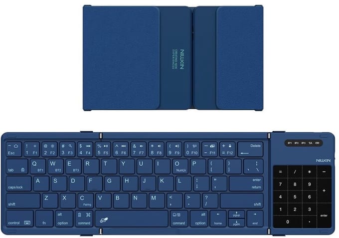 Nillkin Cube Pocket Keyboard - Opvouwbaar Bluetooth Toetsenbord - Touchpad & Numeriek Toetsenblok - 64 Toetsen - Tri-Fold - iOS/Android/macOS/Windows - Licht & Compact - Blauw