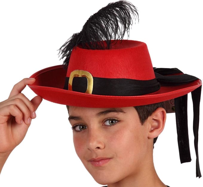Carnaval verkleed hoed Musketier - rood - middeleeuwen - voor kinderen