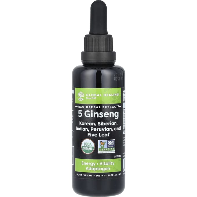 Global Healing, onbewerkte kruidenextracten, 5 Ginseng, 60 ml (59,2 ml)
