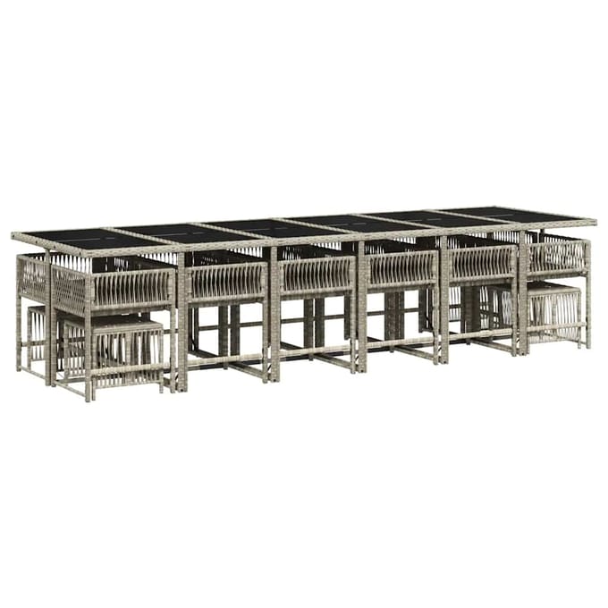 vidaXL - 17-delige - Tuinset - met - kussens - poly - rattan - lichtgrijs