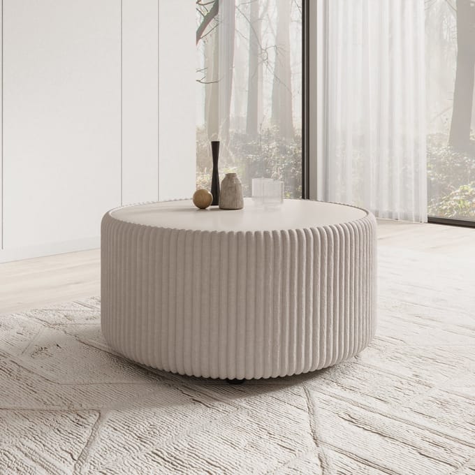 Meubella - Marano - Salontafel - Fluffy ribstof wit