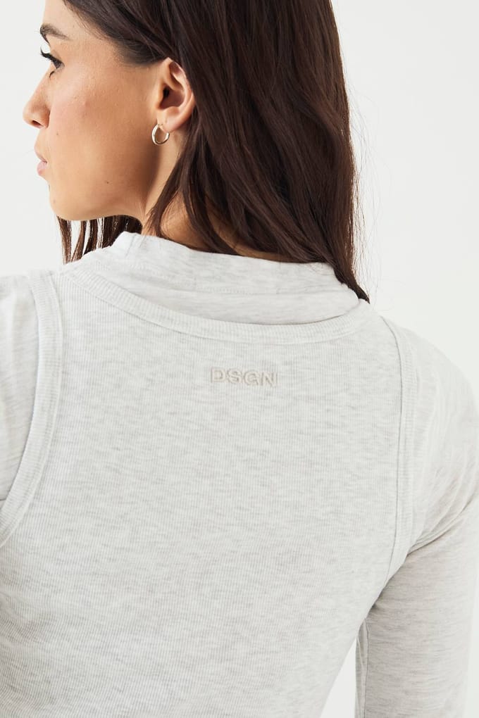 Dames DSGN Studio Dubbele Laag Lange Mouw Top | Asgrijs | Maat: Small