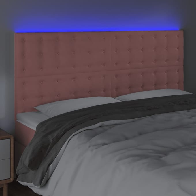 vidaXL - Hoofdbord - LED - 180x5x118/128 - cm - fluweel - roze