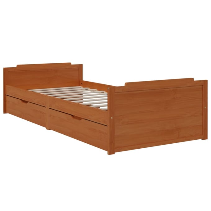 vidaXL - Bedframe - met - lades - massief - grenenhout - honingbruin - 90x200 - cm