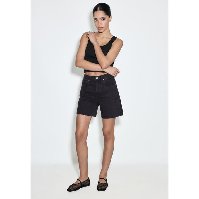 Stradivarius D93 Longline short  ZWARTE DENIM WASSING 36