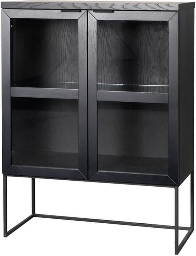 Rowico Home Everett Vitrinekast Zwart - met Glas - Hout - Dressoir - Industrieel - Modern - 95 x 41 x 125 cm