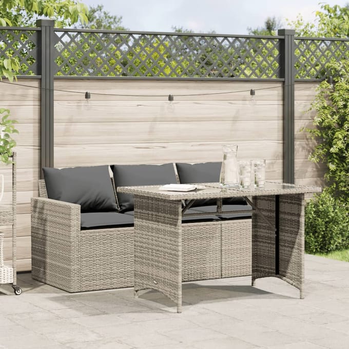 vidaXL - 2-delige - Tuinset - met - kussens - poly - rattan - lichtgrijs
