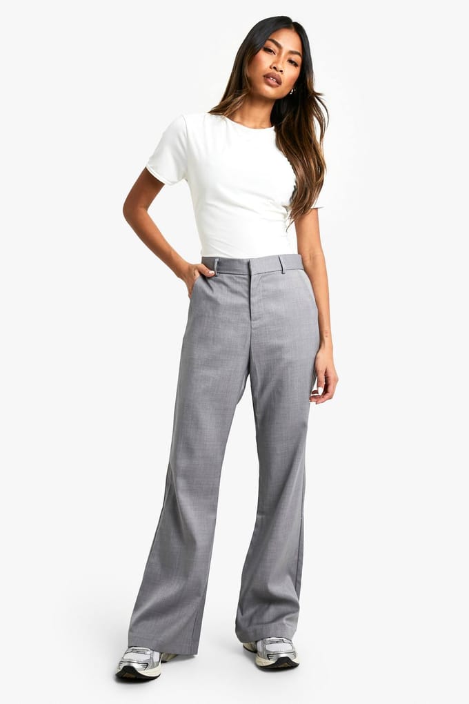 boohoo Dames Gewoven op maat gemaakte flare broek | Houtskool | Maat: 44
