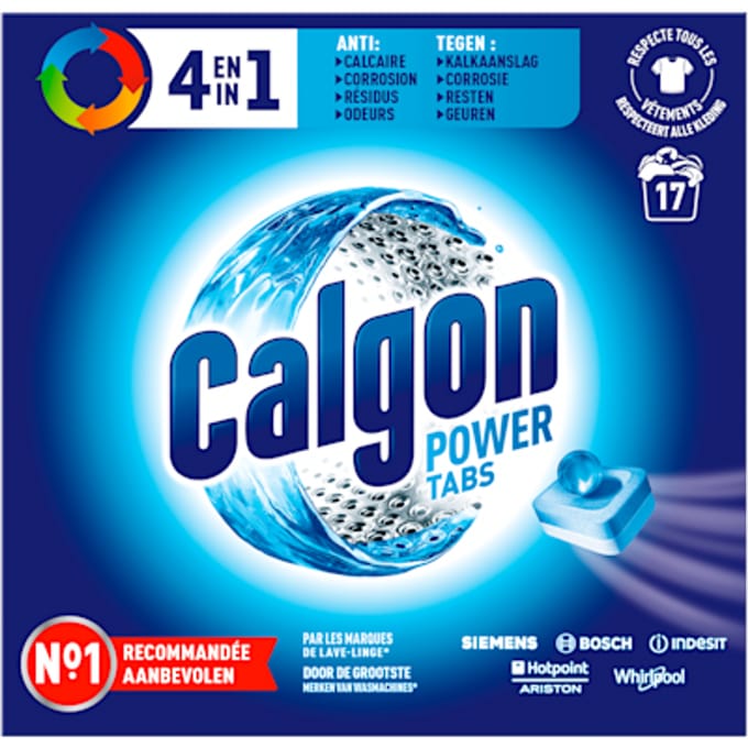 Calgon - Ontkalkingsmiddel - Tegen Kalk, Wasmiddelresiduen & Geuren - 17 Tabletten