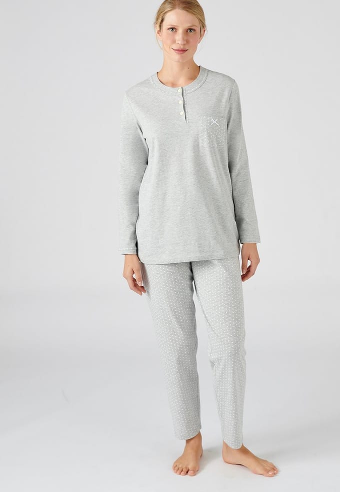 Damart - Pyjama van gekamd jerseykatoen - Dames - Grijs - S