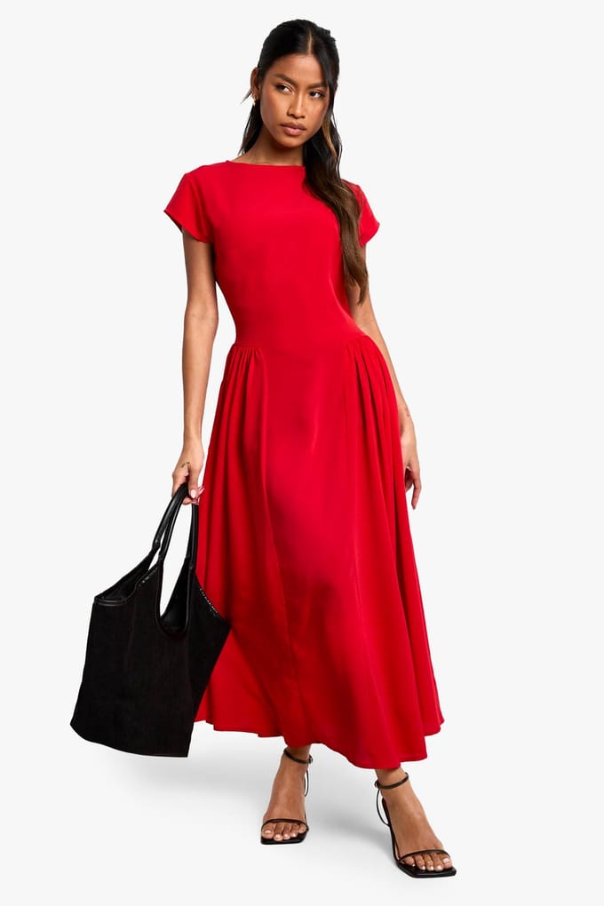 boohoo Dames Textuurrijke Volume Rok Midaxi Jurk | Rood | Maat: 38