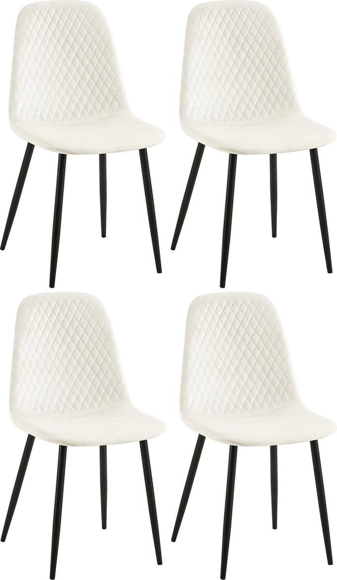 CLP Giverny Set van 4 eetkamerstoelen - zonder armleuning - cremewit Fluweel