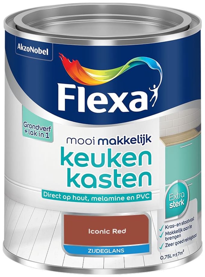 Flexa - Mooi Makkelijk Keukenkasten Zijdeglans - Iconic Red - Mengverf - 750 Ml