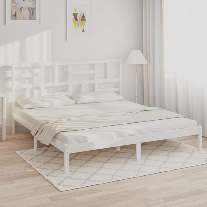 vidaXL - Bedframe - massief - hout - wit - 200x200 - cm