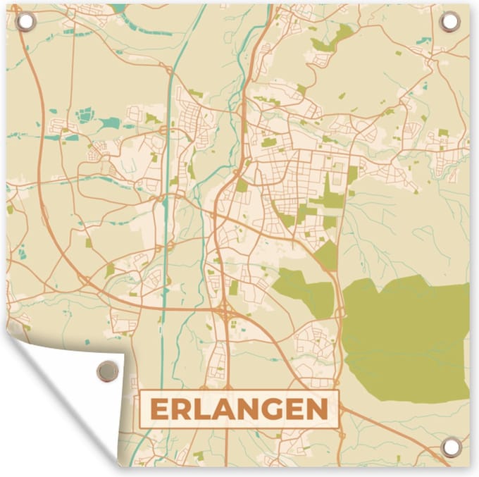 Tuindoek Plattegrond - Erlangen - Vintage - Kaart - Stadskaart - 100x100 cm