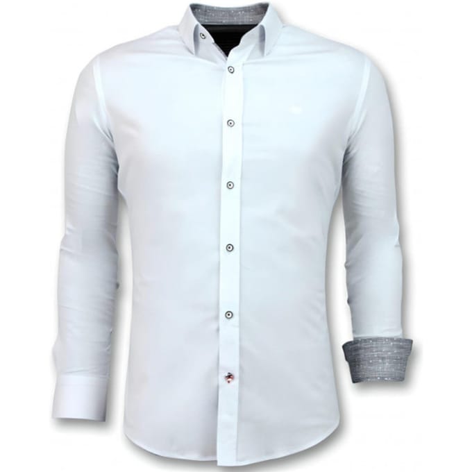 Wit Overhemd Heren - Slim Fit Overhemd Heren - Heren Blouse met Lange Mouwen - 3034 - Wit