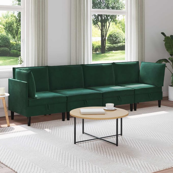 vidaXL - Woonkamer - Meubelset - 4 - st - Donkergroen - Fluweel