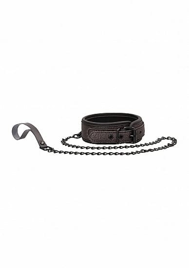 Ouch! Elegance Elegante Neopreen Halsband met Leren Riem - Titanium Grijs