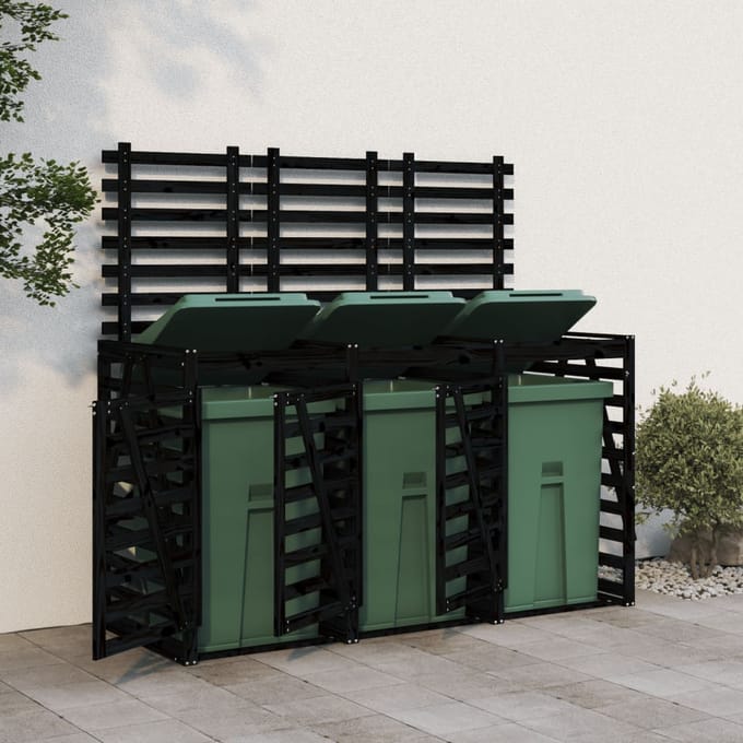 vidaXL - Containerberging - drievoudig - massief - grenenhout - zwart