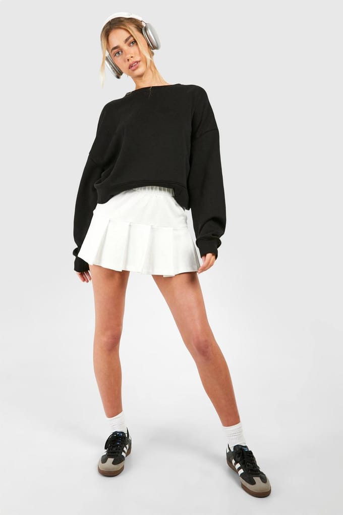 boohoo Dames Loopback geplooide tennisrok | Ecru | Maat: Medium