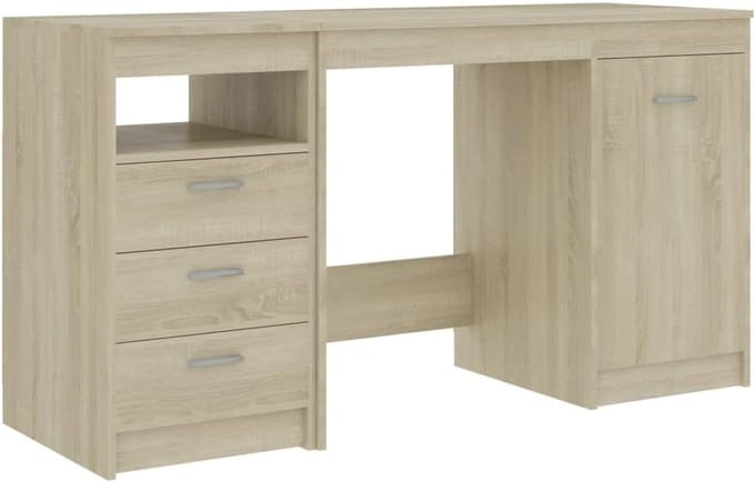 Bureau met 3 Lades en Opbergkast 140x50 cm Sonoma Eikenkleur