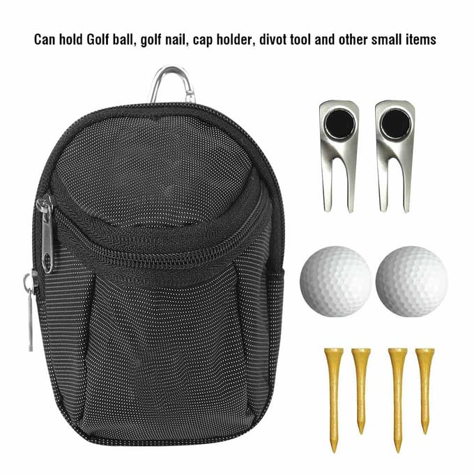 Draagbaar Klein Polyester Golfbaltasje Heuptas Accessoire met Sleutelhanger Zwart black
