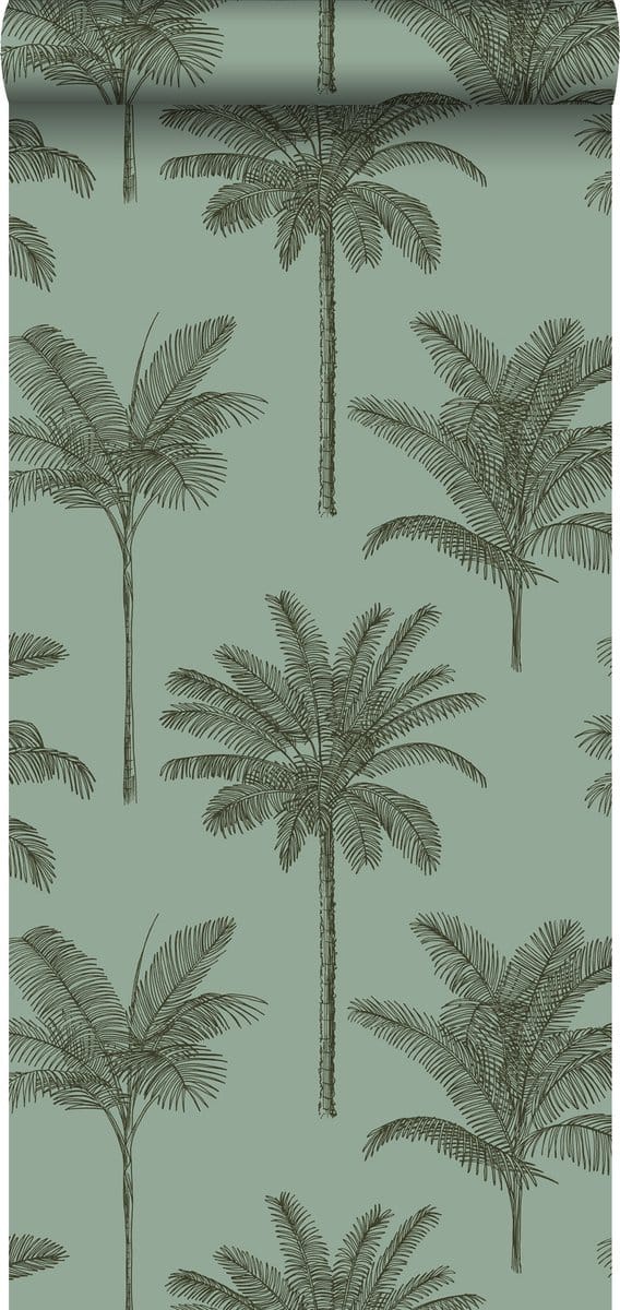 ESTAhome behang palmbomen vergrijsd groen - 53 cm x 10.05 m - 139165