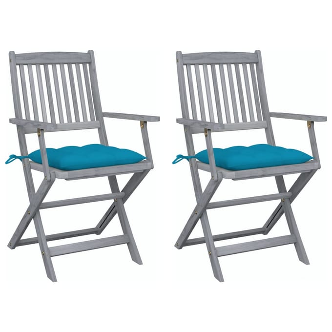 vidaXL - Set - van - 2 - klapstoelen - met - kussens, - gemaakt - van - massief - acaciahout.