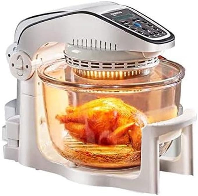 Heteluchtfriteuse Oven - Airfryer Glazen Kom - Gezond Koken - Zichtbare Garing - 10 Liter - Wit