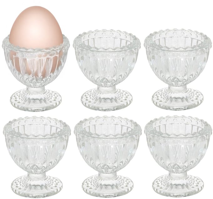 Bellatio Design Eierdopjes Cristal - set van 6x - wit - glas - 5 x 6 cm - voor ontbijt/brunch/pasen