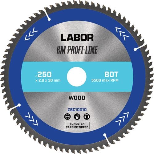 Labor HM cirkelzaagblad hout 250x30x2,8mm 80T