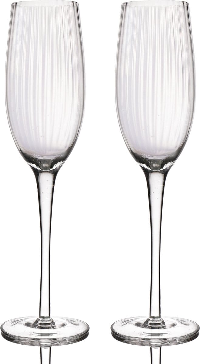 BarCraft Geribbelde champagneglazen - Set van 2 Handgemaakte Flutes in Geschenkverpakking 200ml
