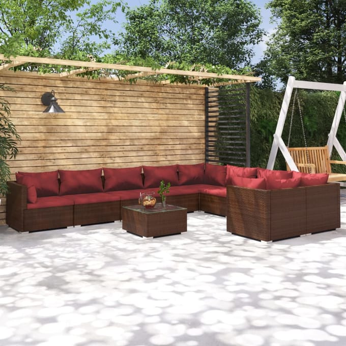 vidaXL - 10-delige - Loungeset - met - kussens - poly - rattan - bruin