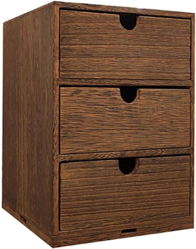 Houten Opberglade - Houten Organizer Bureau - Thuis Kantoor Ordenen - Drie Lades - 25x18x18cm - Bruin
