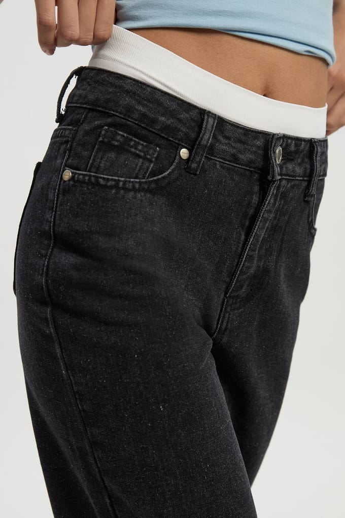 Dames Boohoo Basics Boyfriend-Jeans met hoge taille | Washed Black | Maat: 12/32L