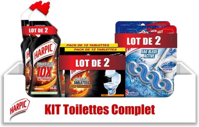 HARPIC KIT MET 2 POWERPLUS-GELS, 2 POWERPLUS-TABLETTEN EN 2 GEKLEURDE POWER BLUE-BLOKKEN