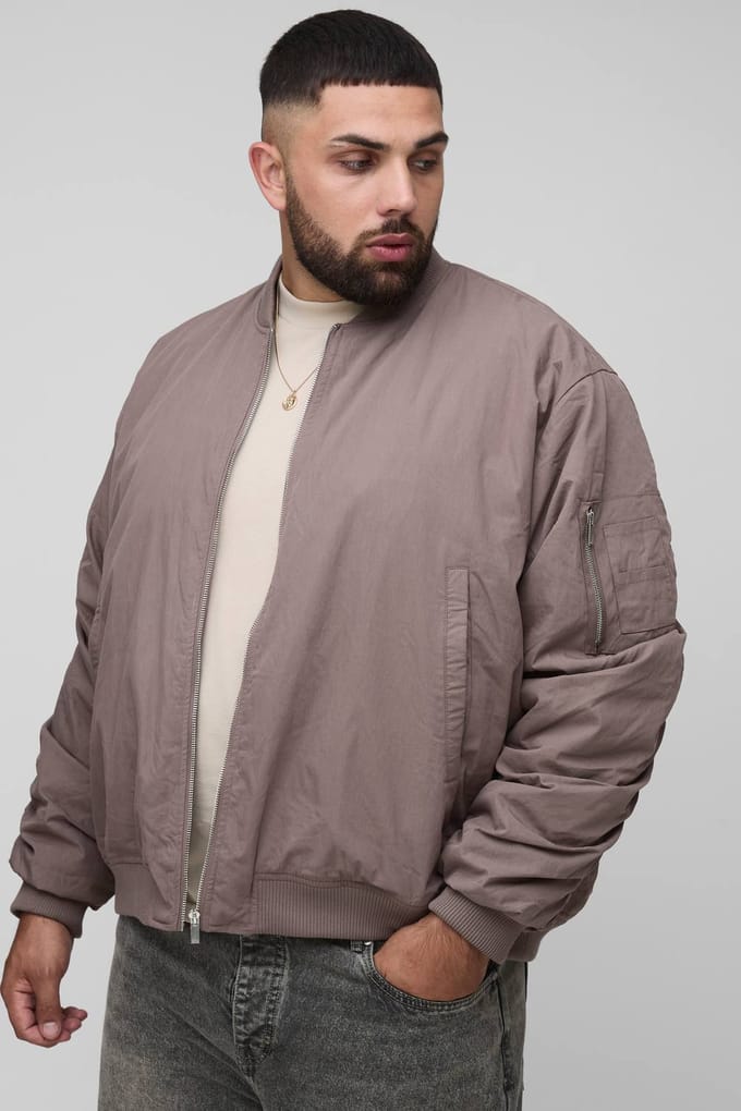 Plus Peached Embroidered MA1 Bomber Jacket | Mauve | Size 2XL