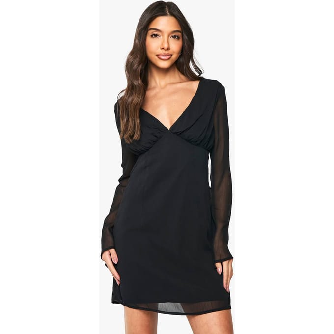 boohoo Dames Chiffon Plunge Mini-jurk | Black | Maat: 10